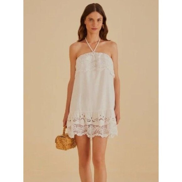 FARM Rio Dresses & Skirts - NWT FARM Rio Off-White Embroidered Guipure Euroflax Linen Mini Dress Size M